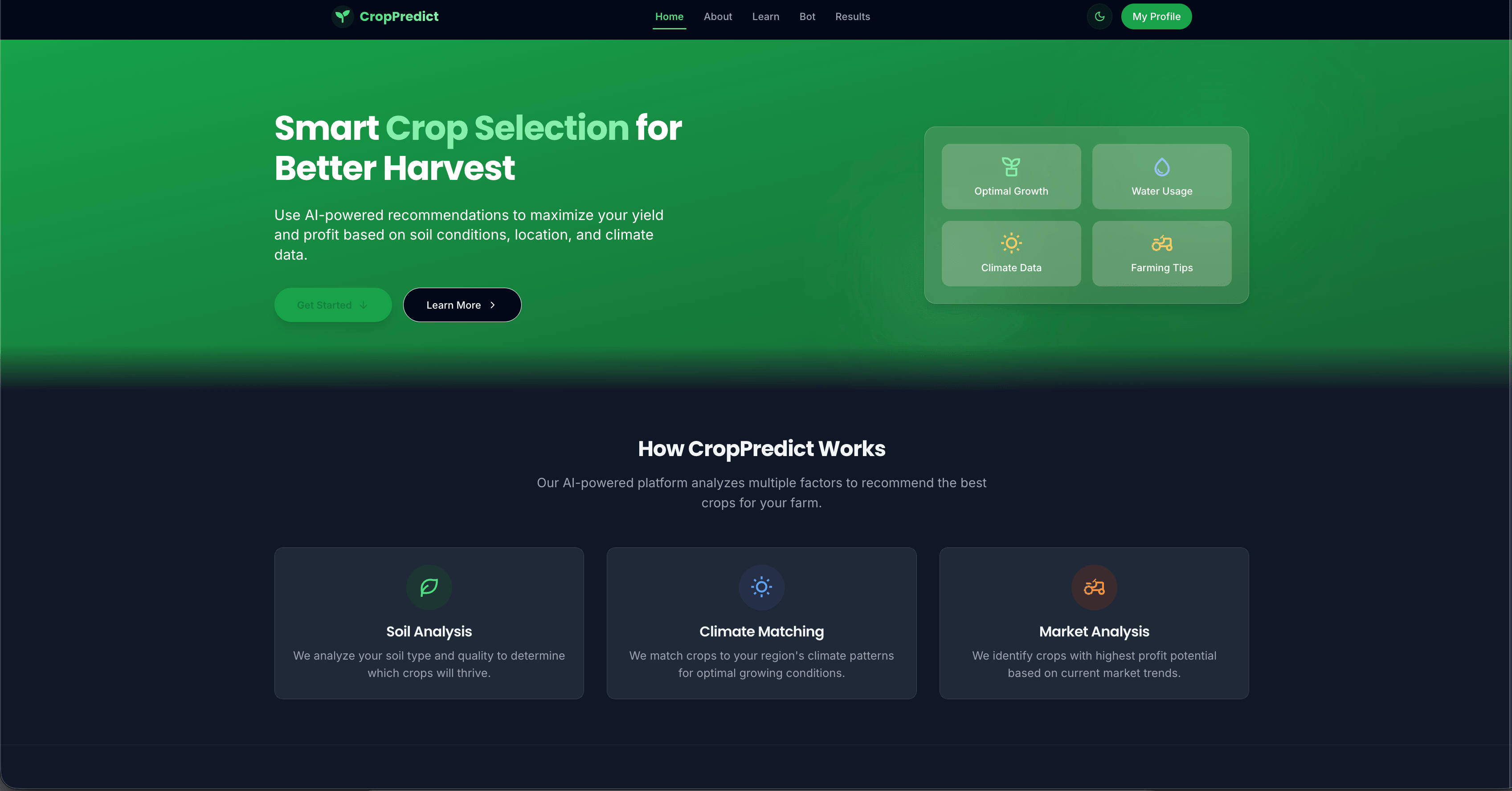 Crop Prediction Engine interface